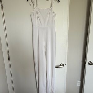 Theia Cream Wide-Leg Jumpsuit with Tie Straps